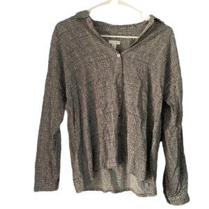 J. Jill Black White Gingham Button Up Collared Top